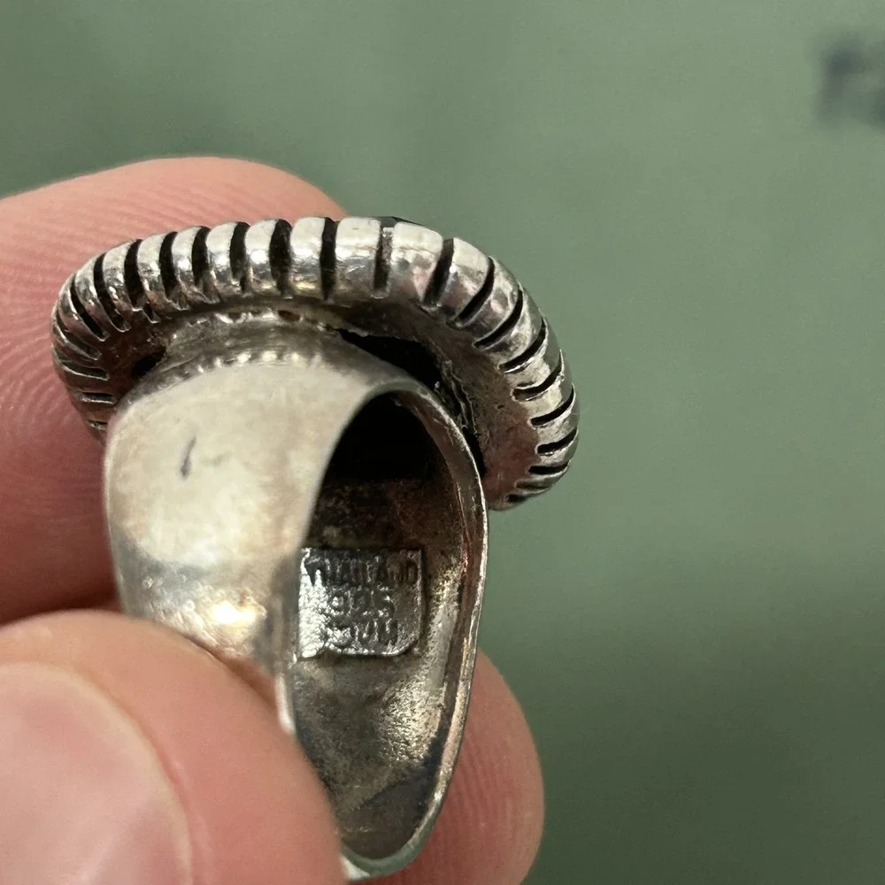 Vintage JM Thailand Square Onyx Sterling Silver Ring Size 6.5